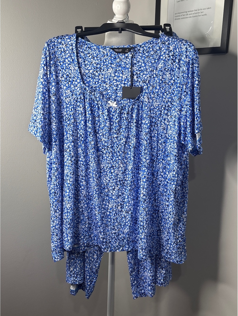 Simply Vera Vera Wang Women's Plus Size 1X Blue Floral Pajama Set